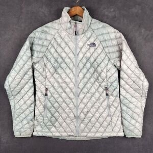 The North Face Thermoball Quilted Jacket Womens Medium Gray A7ZL Full Zip Puffer